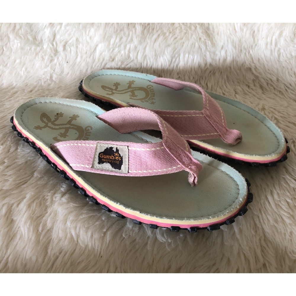 Gumbies Islander Aqua PINK Gecko Canvas Sandals Flip-Flops Size Women's 9